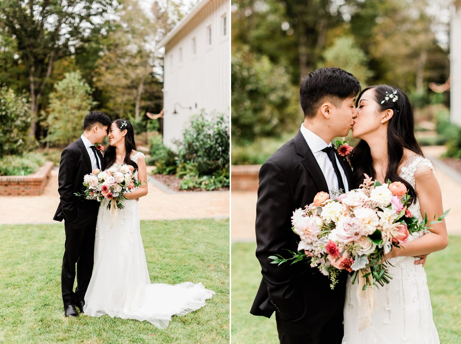Barn of Chapel Hill bride and groom kissing photo