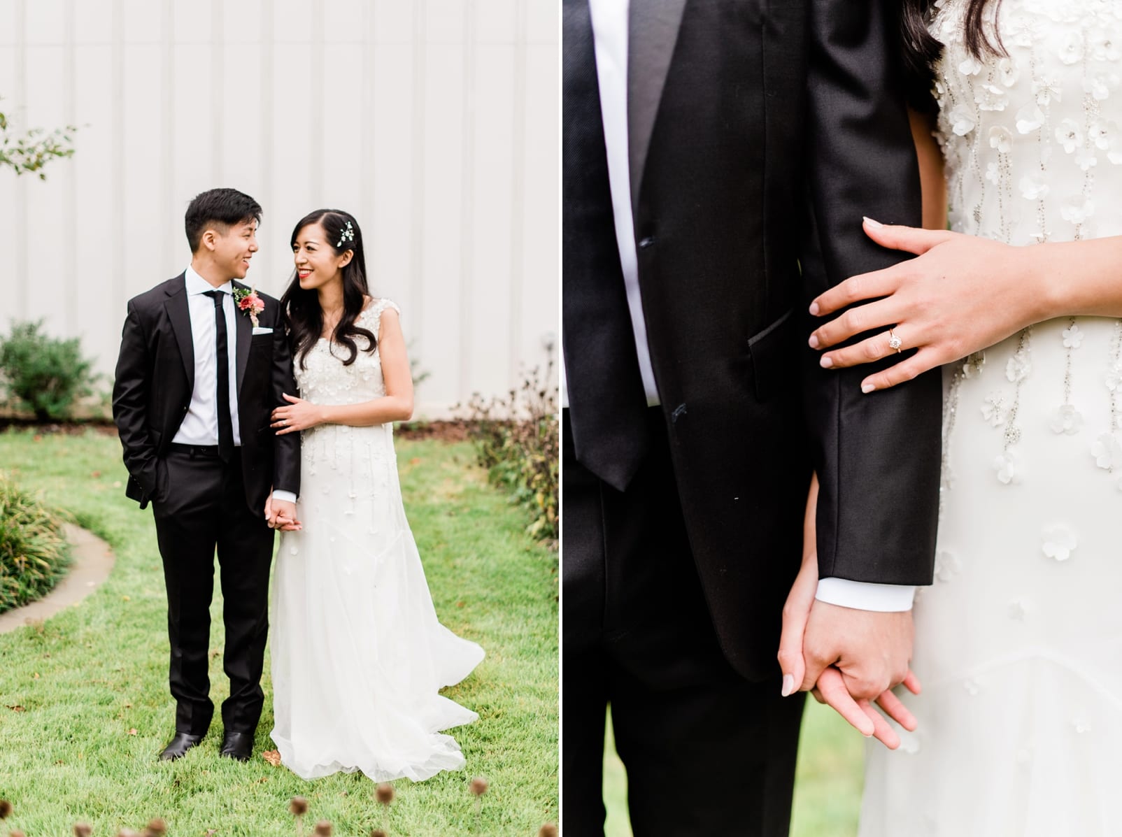 Barn of Chapel Hill bride holding on to groom's arm photo