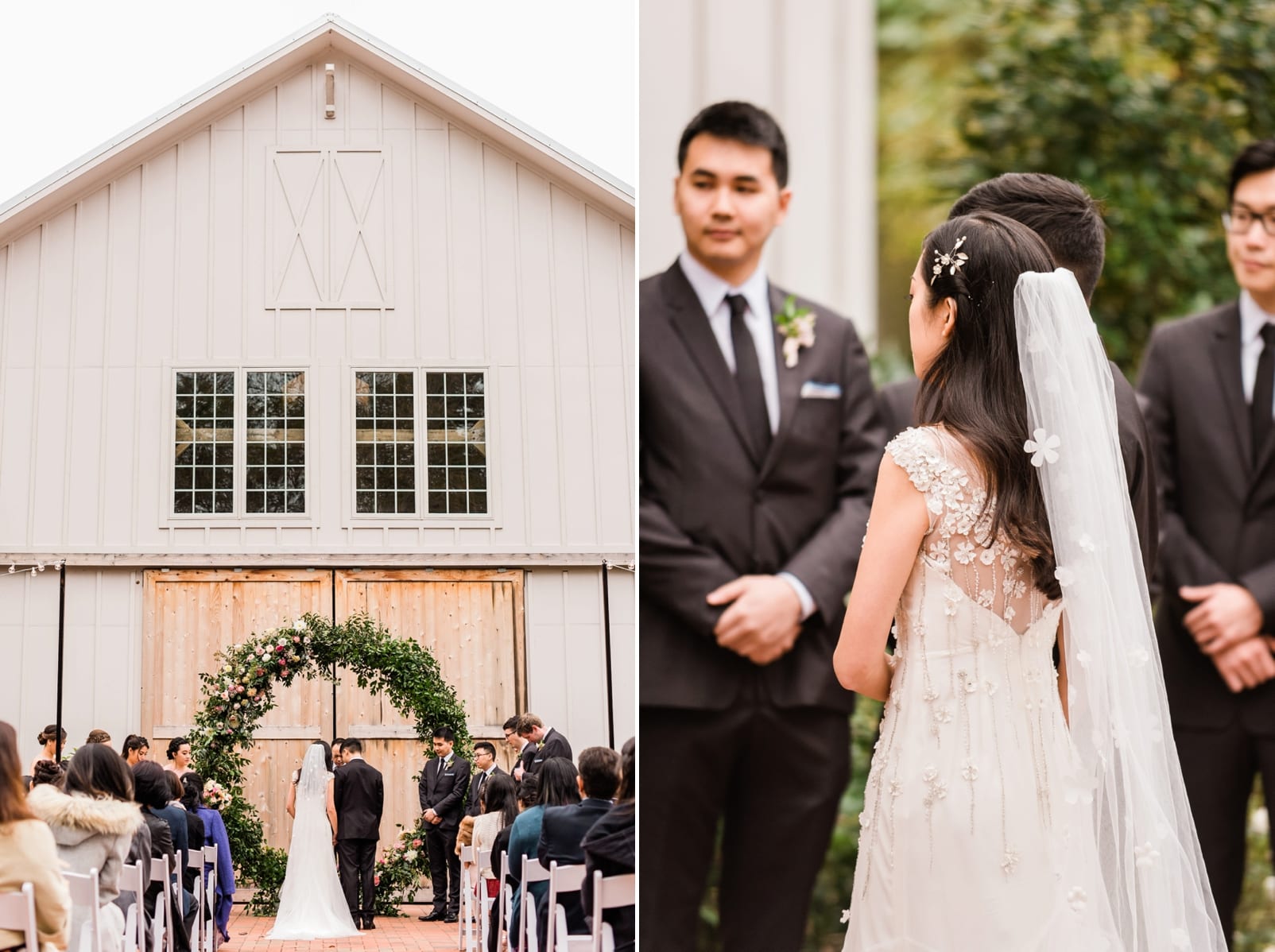 Barn of Chapel Hill bride and groom exchanging vows photo