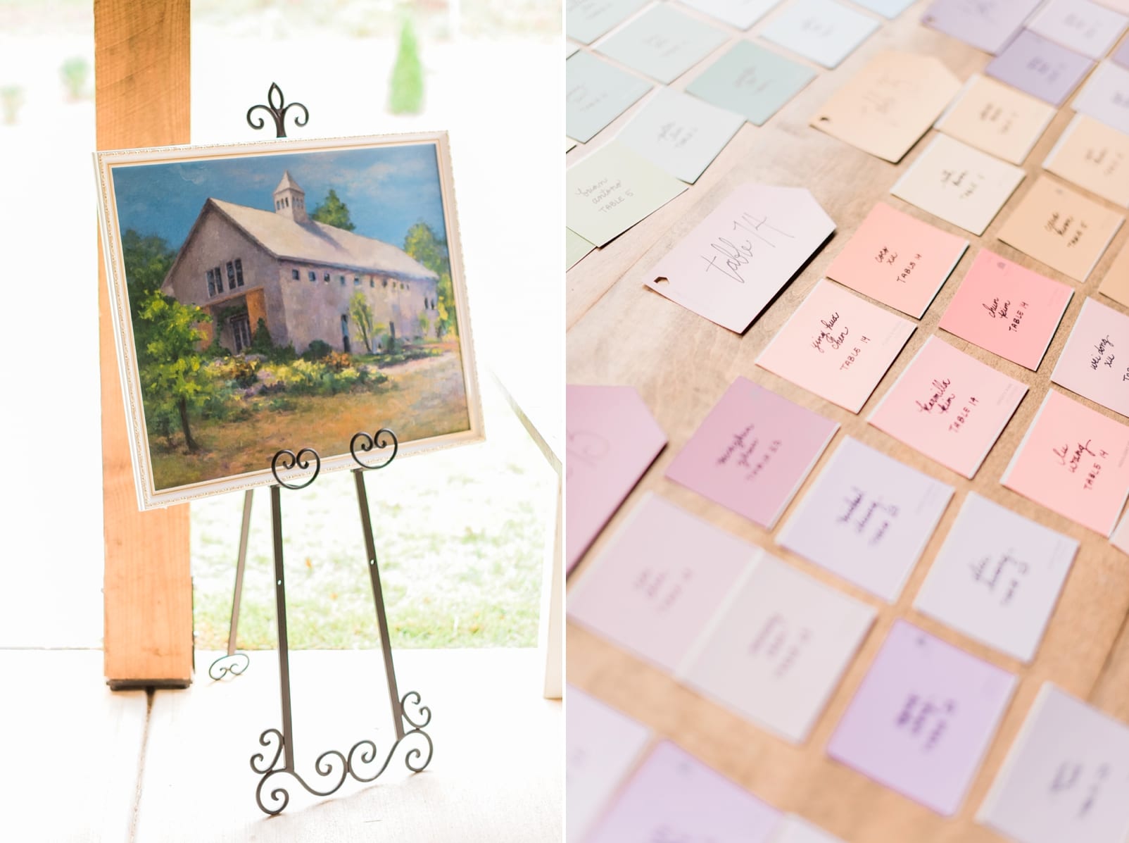 Hand painted picture of the Barn of Chapel Hill and escort cards photo