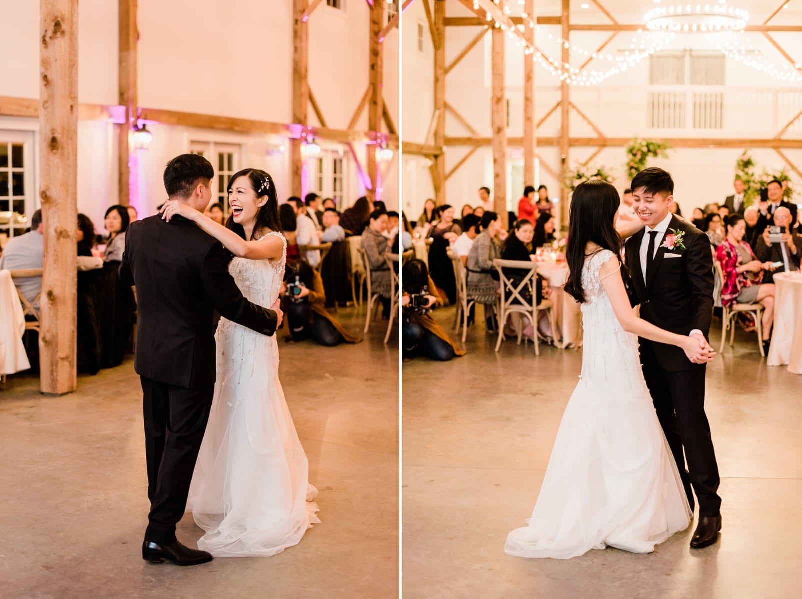 Barn of Chapel Hill bride and groom dancing for first dance photo