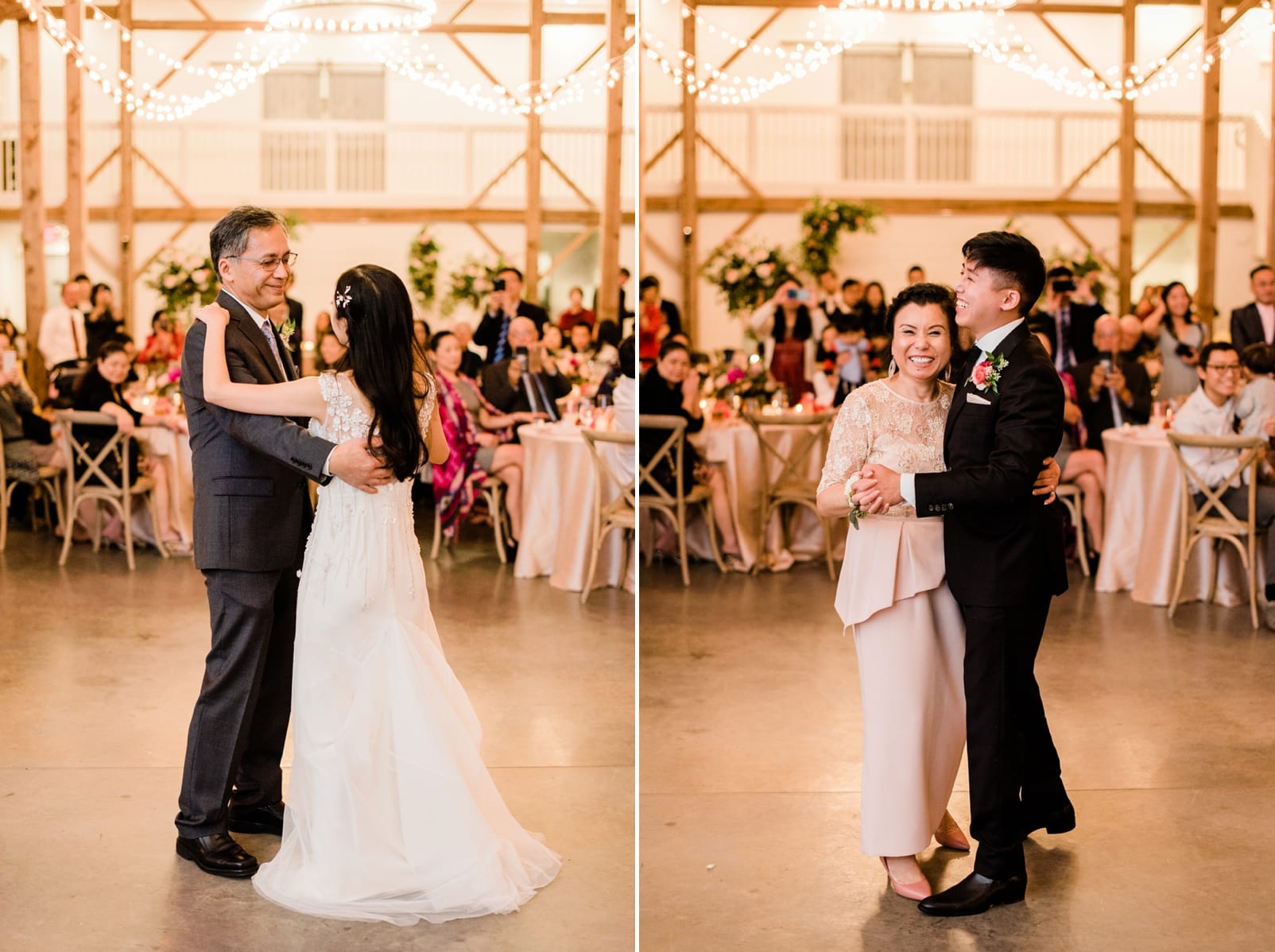 Barn of Chapel Hill wedding reception mother son and father daughter dance photo