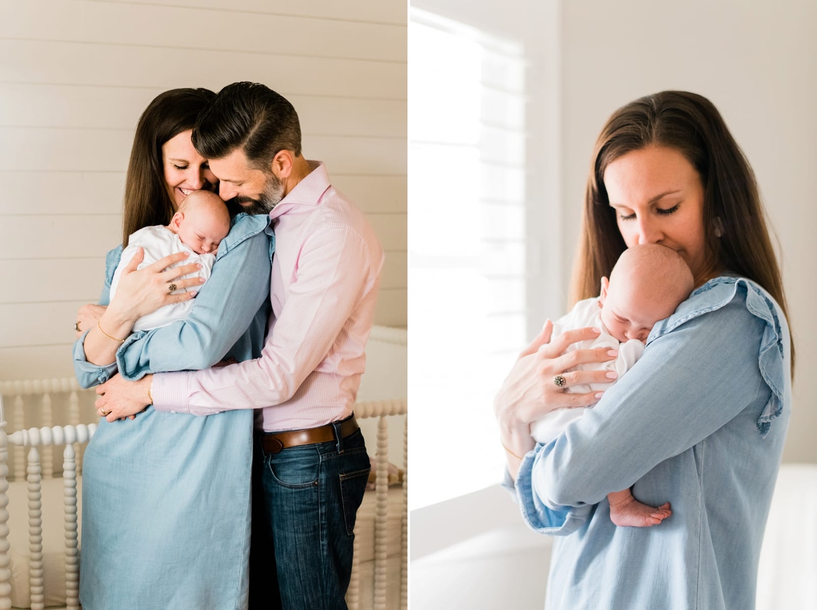 Apex, NC quiet moment between newborn daughter and her mother and father photo