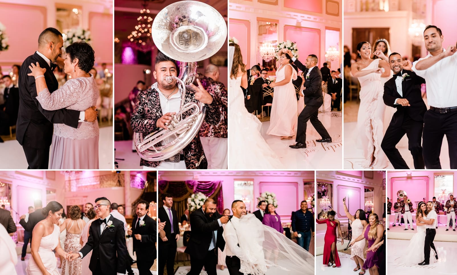Grand Marquise Ballroom wedding reception guests and live band dancing photo