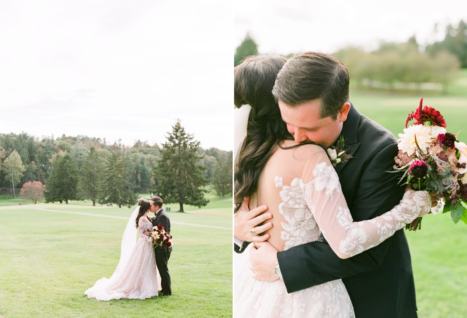 Biltmore Forest Country Club bride and groom embracing on the golf course photo