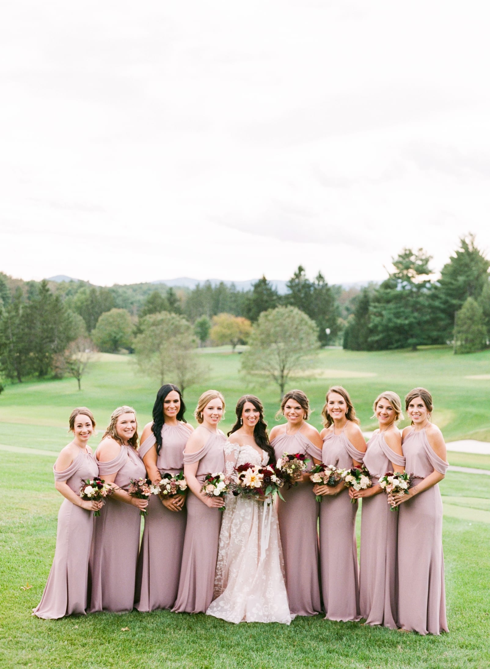 Biltmore Forest Country Club bridesmaids in Brideside long blush pink dresses photo
