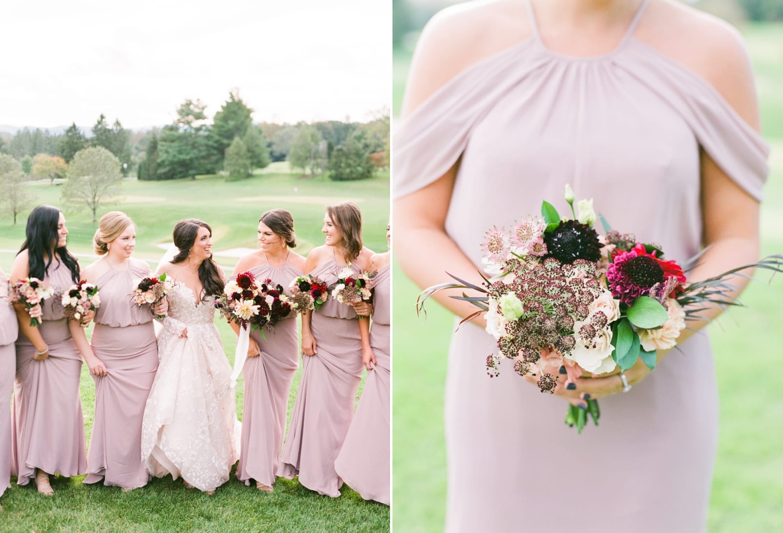Biltmore Forest Country Club bridesmaids with Flourish Flower Farm simple bridal bouquet photo