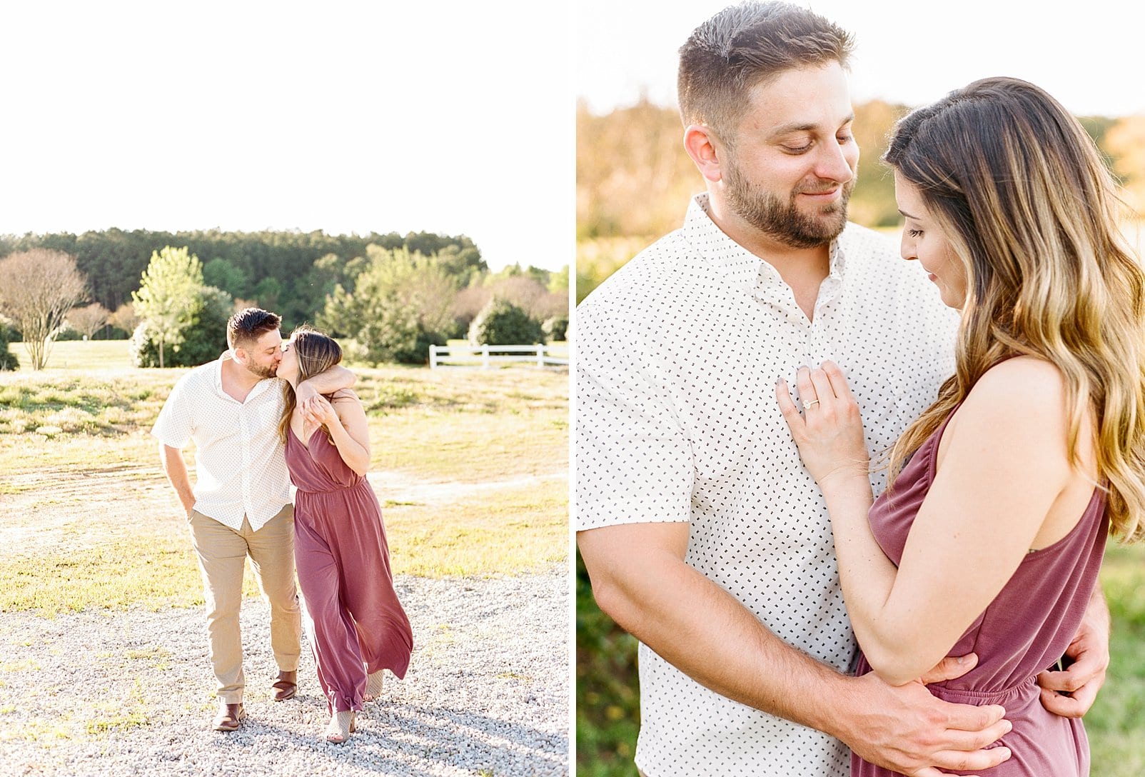 Raleigh couple walking snuggled together down a gravel road photo