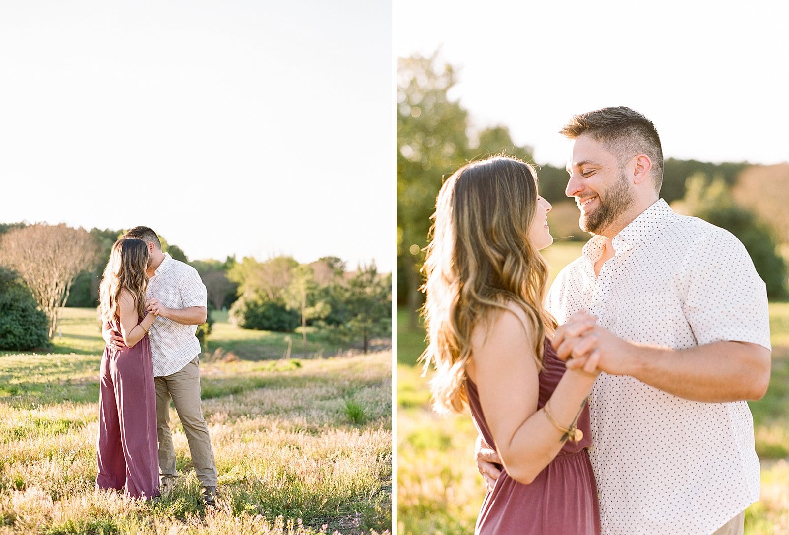 Raleigh couple dancing during sunset engagement session photo