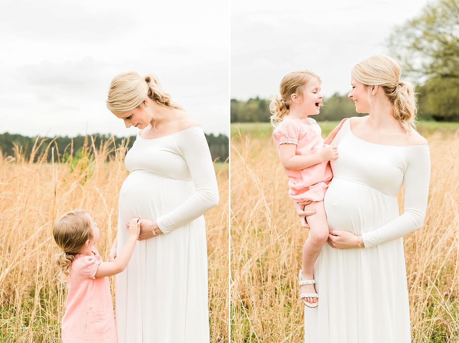 Wake Forest mother holding her four year old daughter during the maternity session in a wheat field photo