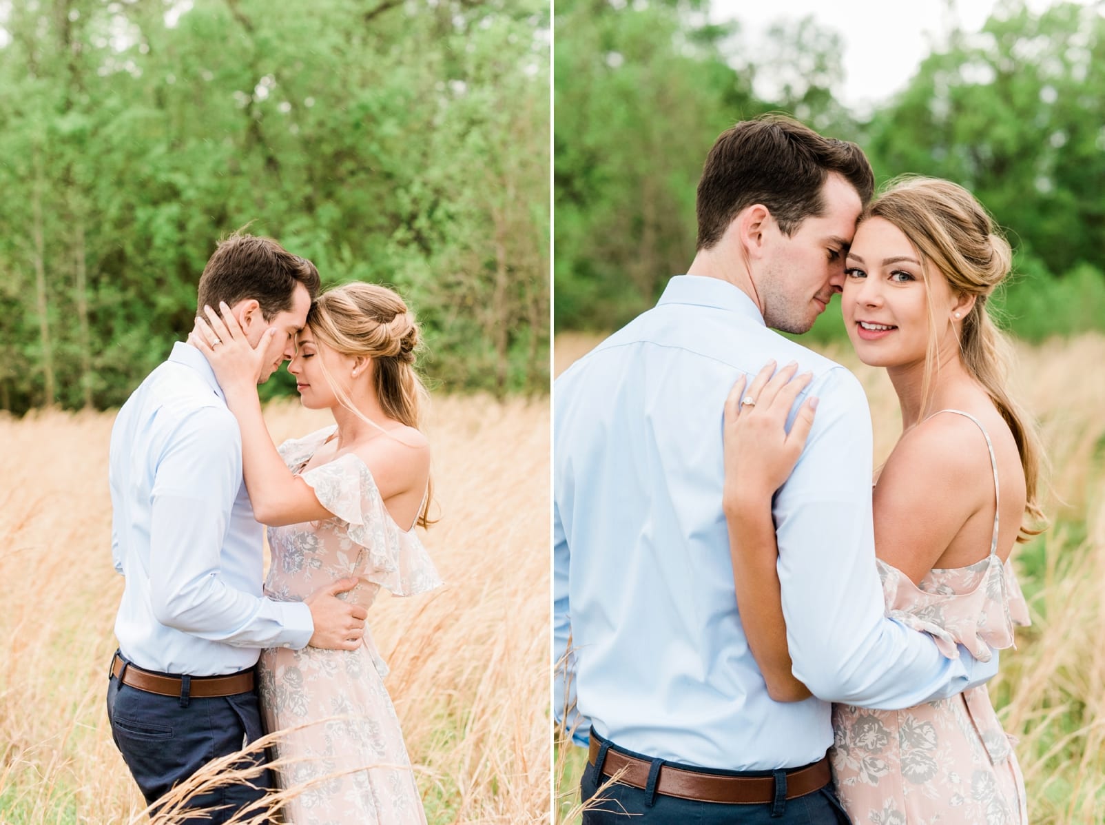 Raleigh engagement session couple embracing in a wheat field photo