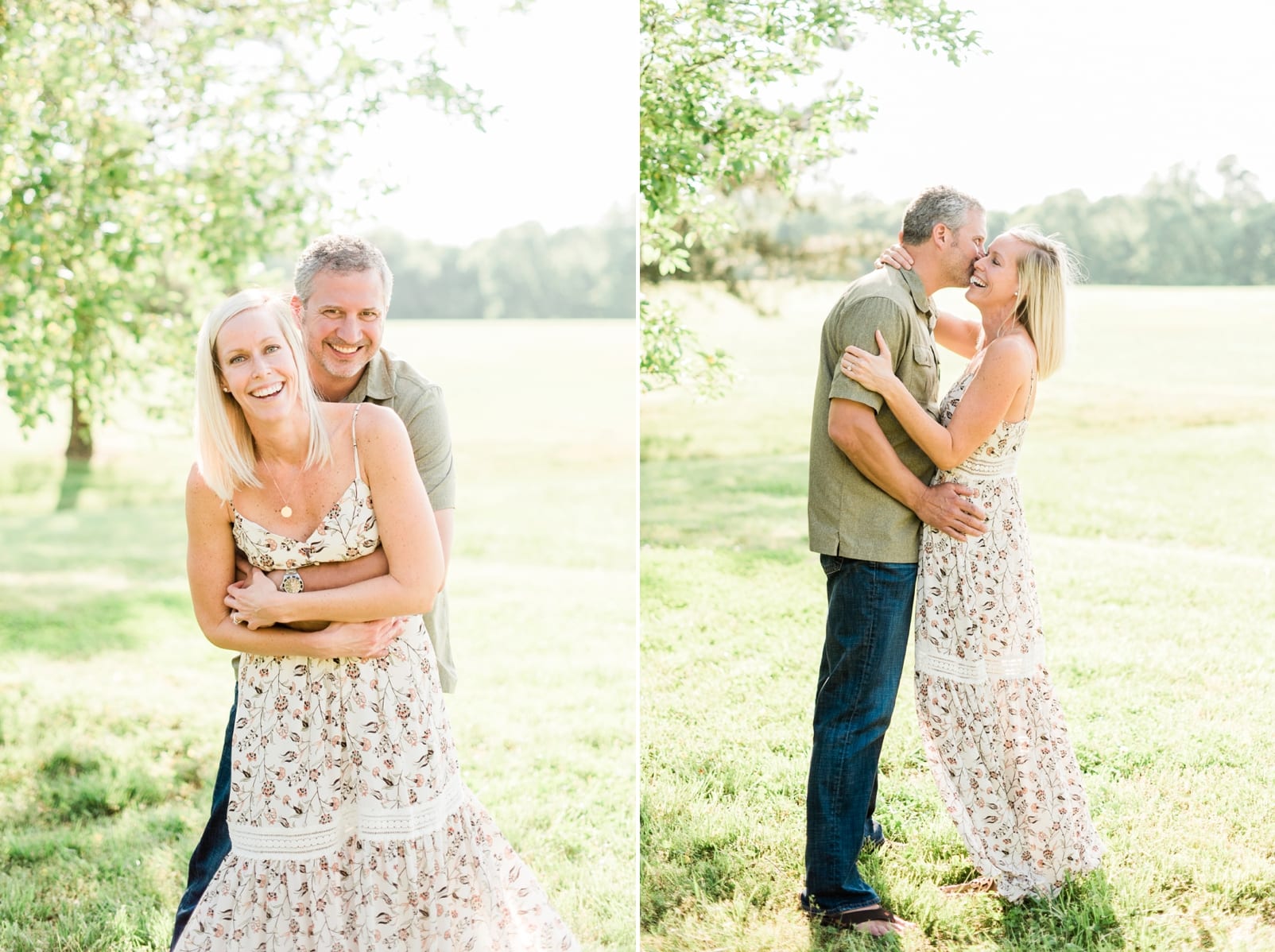 Wake Forest couple during engagement shoot hugging and laughing photo