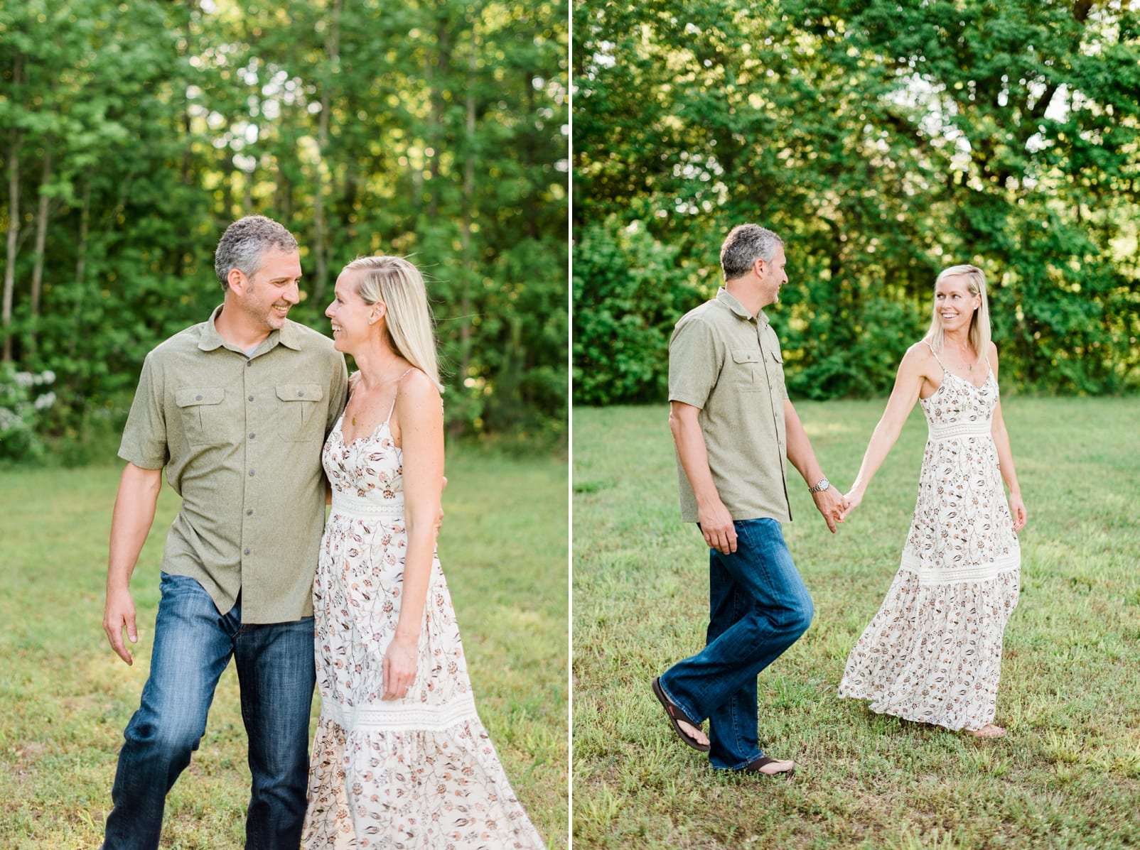 Wake Forest couple walking during engagement session photo