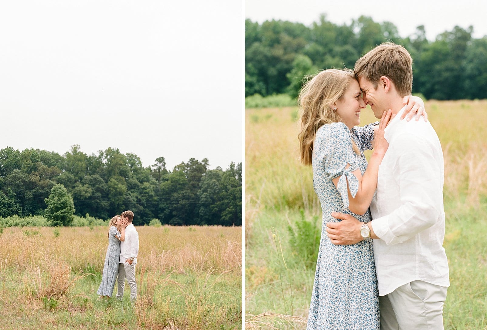 Film engagement session in Raleigh in the middle of a field photo