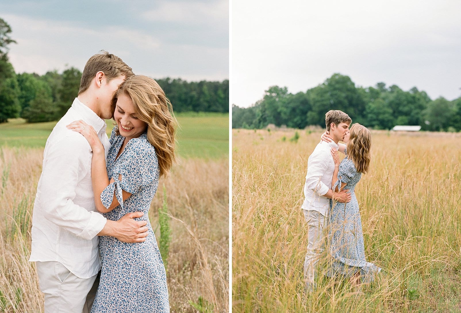 Raleigh film session with a couple in the middle of a wheat field during engagement pictures photo