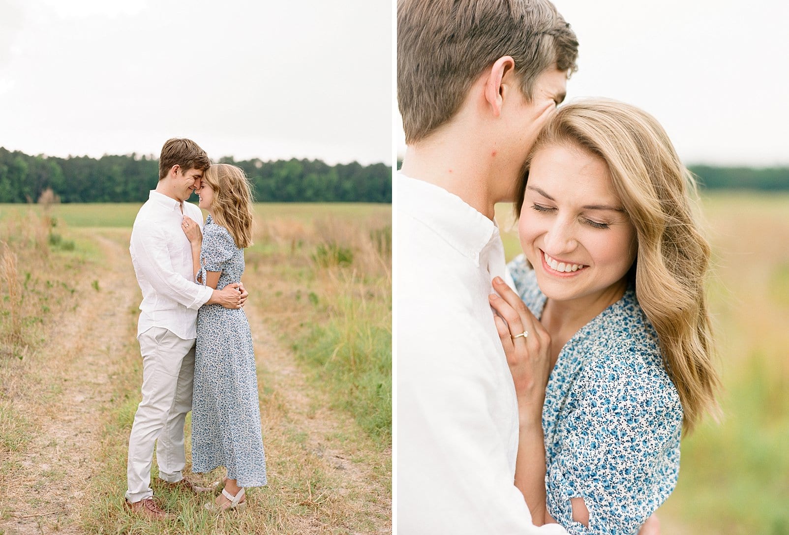 Raleigh engagement portraits couple up close with her laughing photo