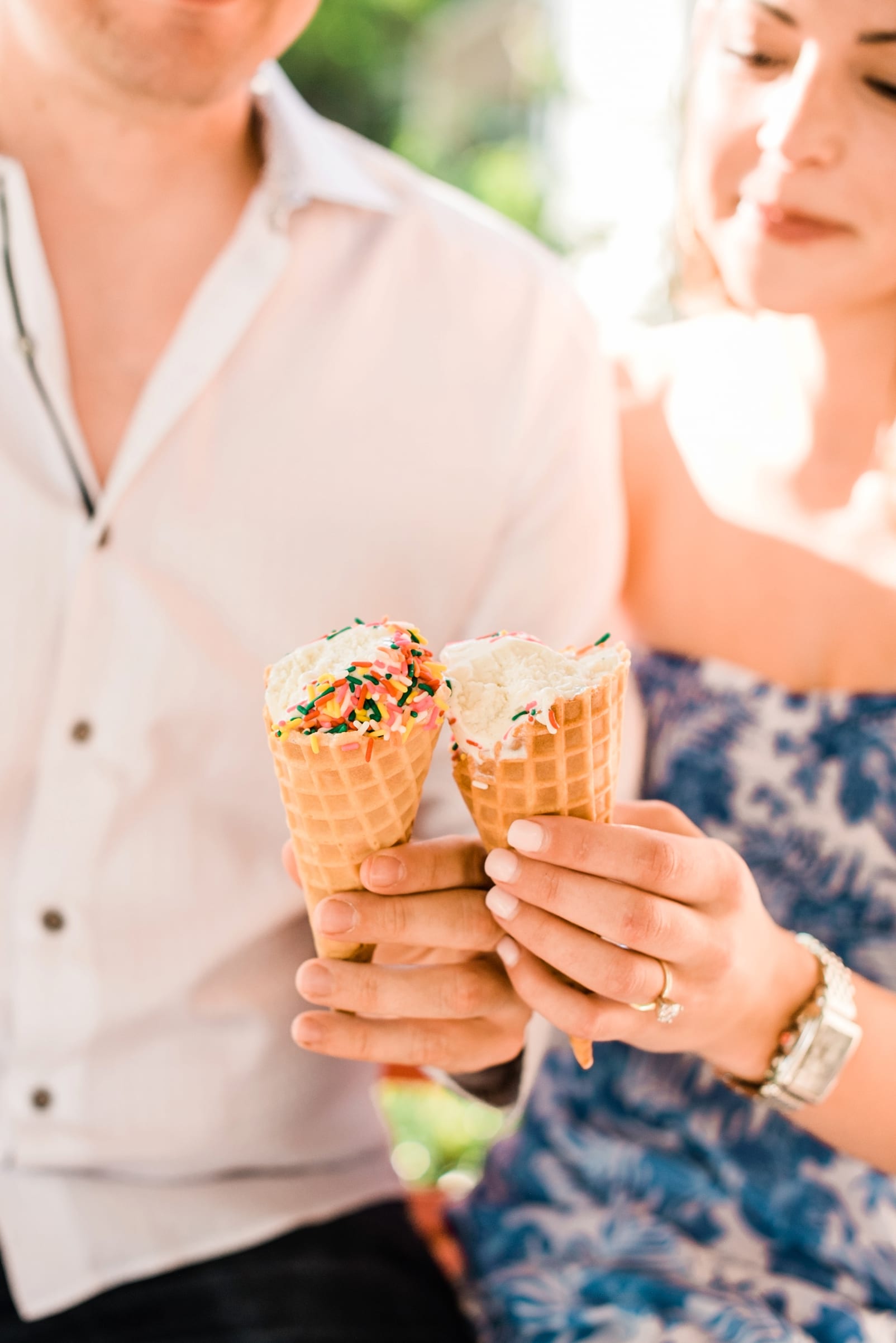 Raleigh engagement session on their front porch with ice cream cones photo