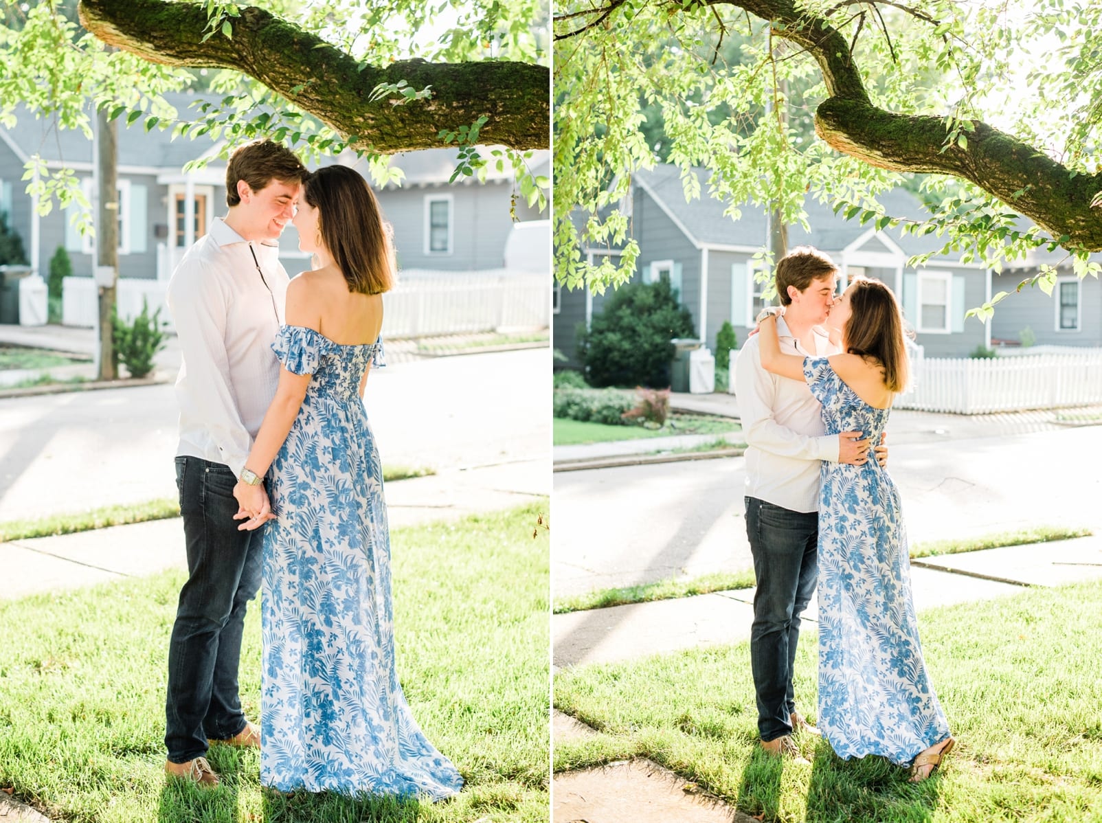 Raleigh at home engagement session in front yard under a tree photo