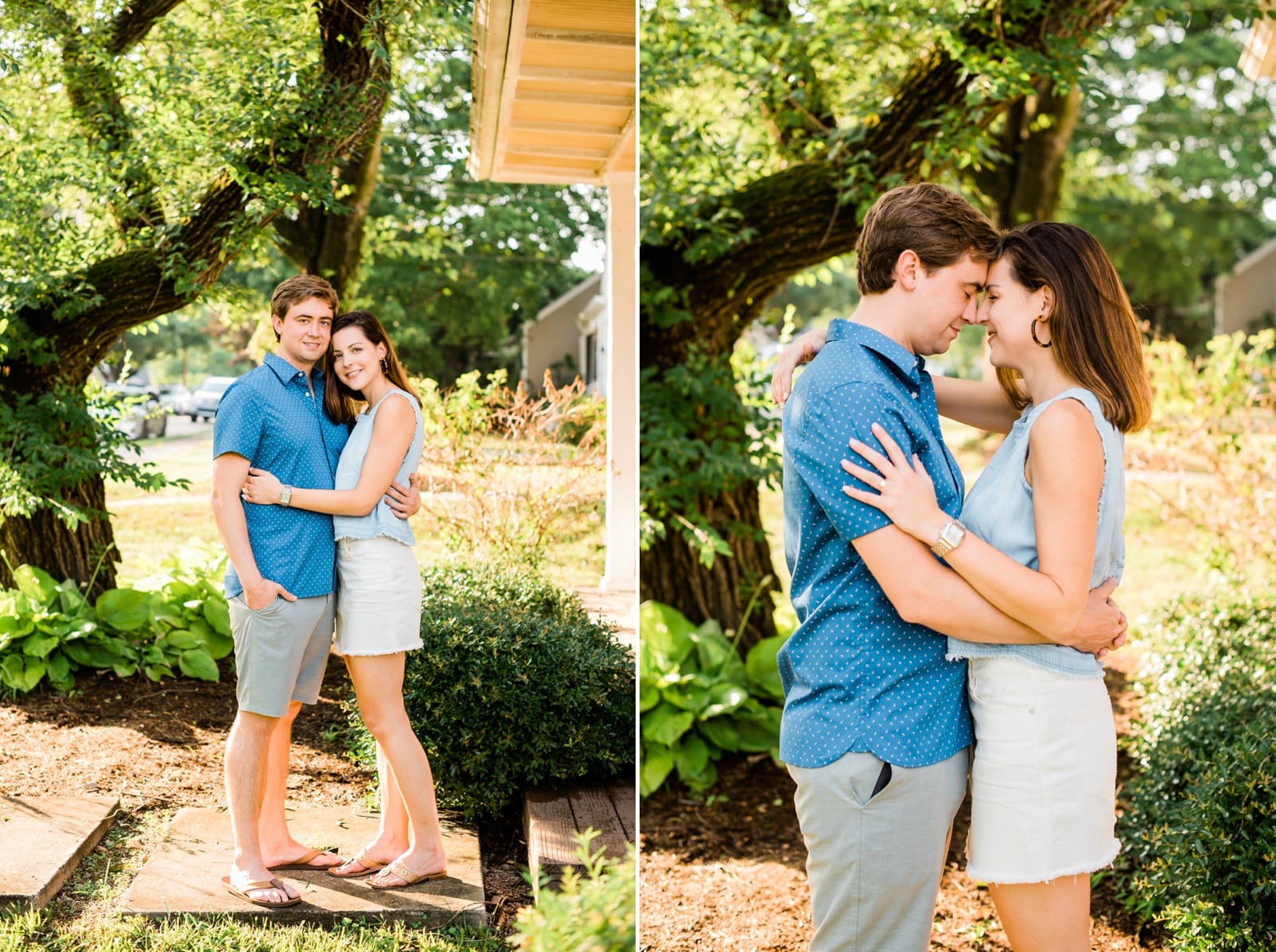 5 points at home engagement session couple tucked in together and looking at each other photo