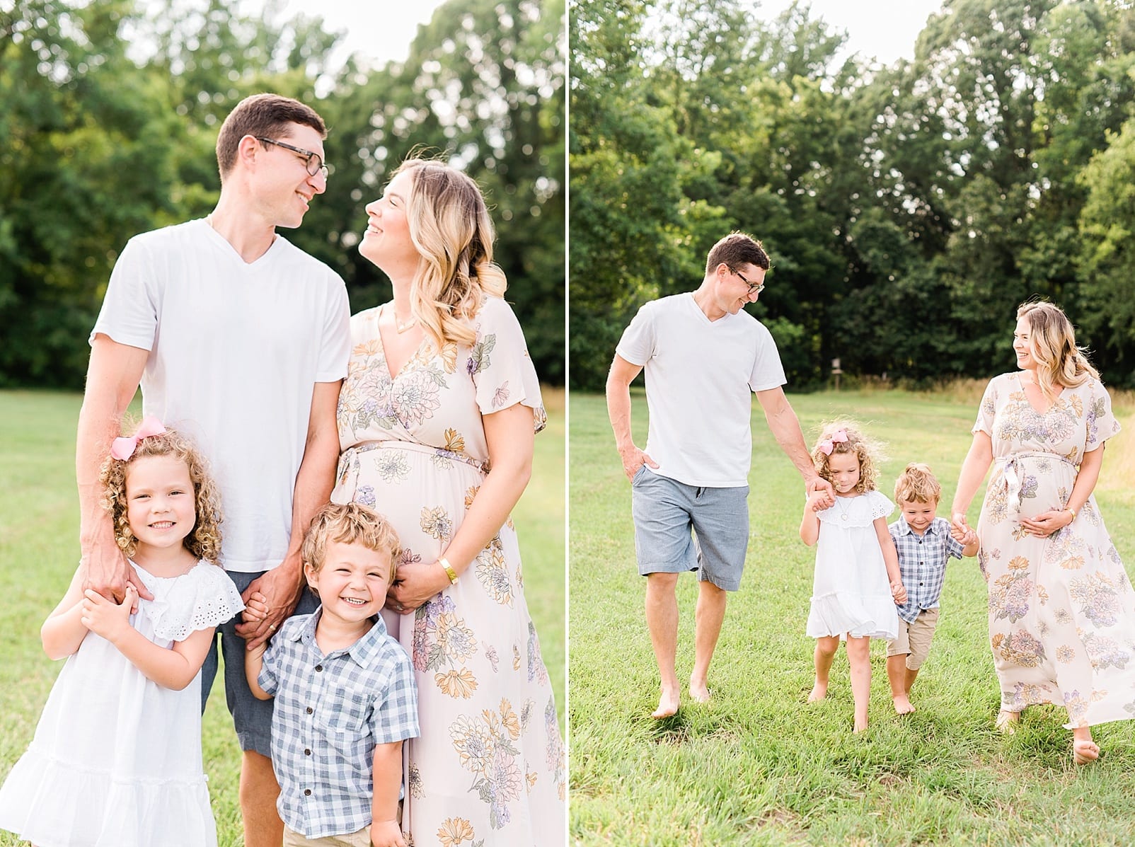 Wake Forest family of four with the two toddlers standing in front of their parents photo