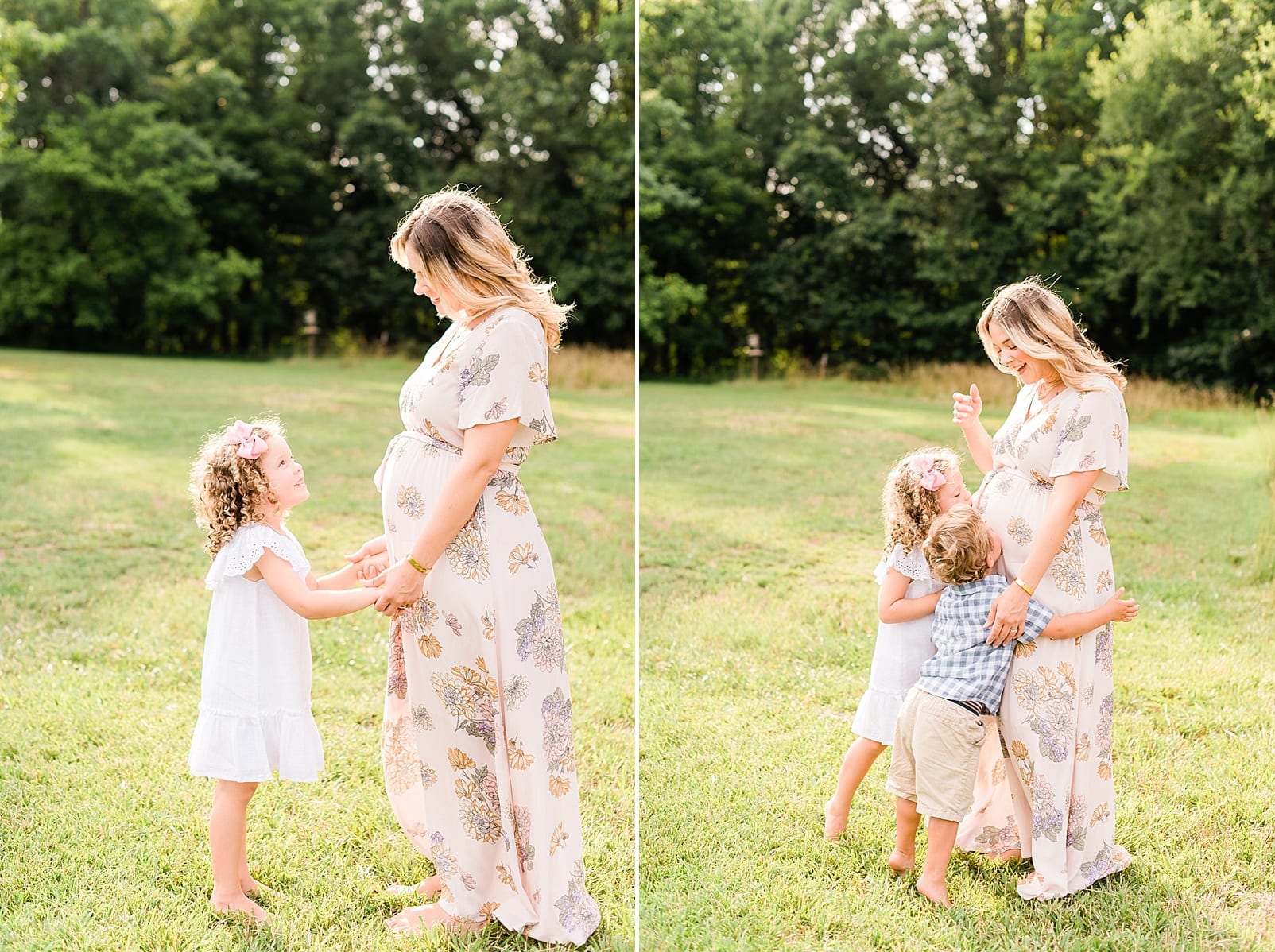 Wake Forest pregnant mother with her daughter looking up at her belly photo