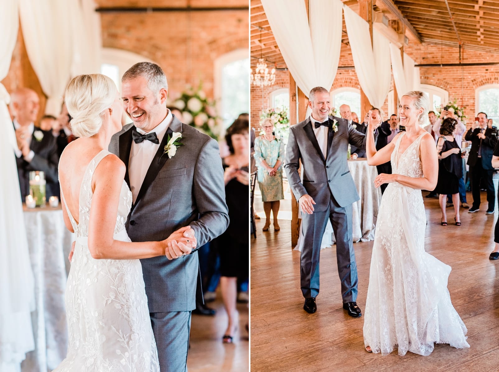 Melrose Knitting Mill bride and groom first dance photo