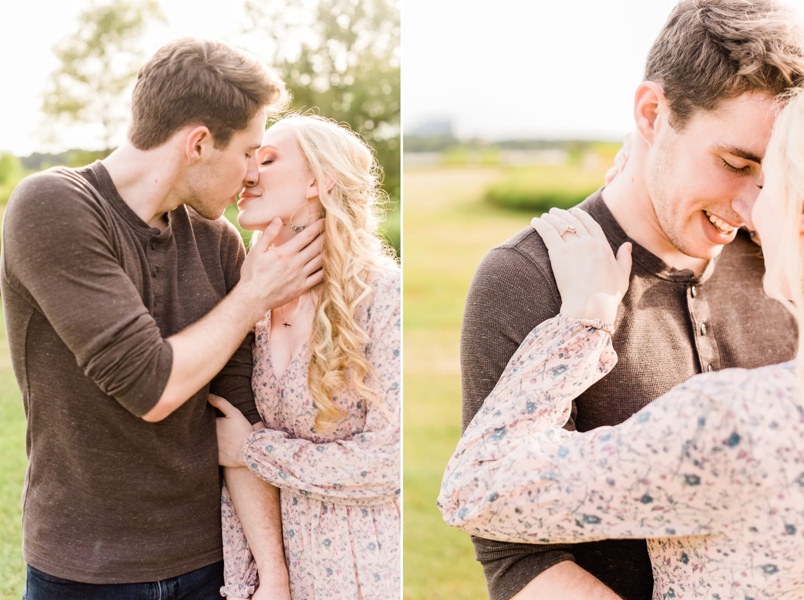 Raleigh couple kissing during their engagement session photo