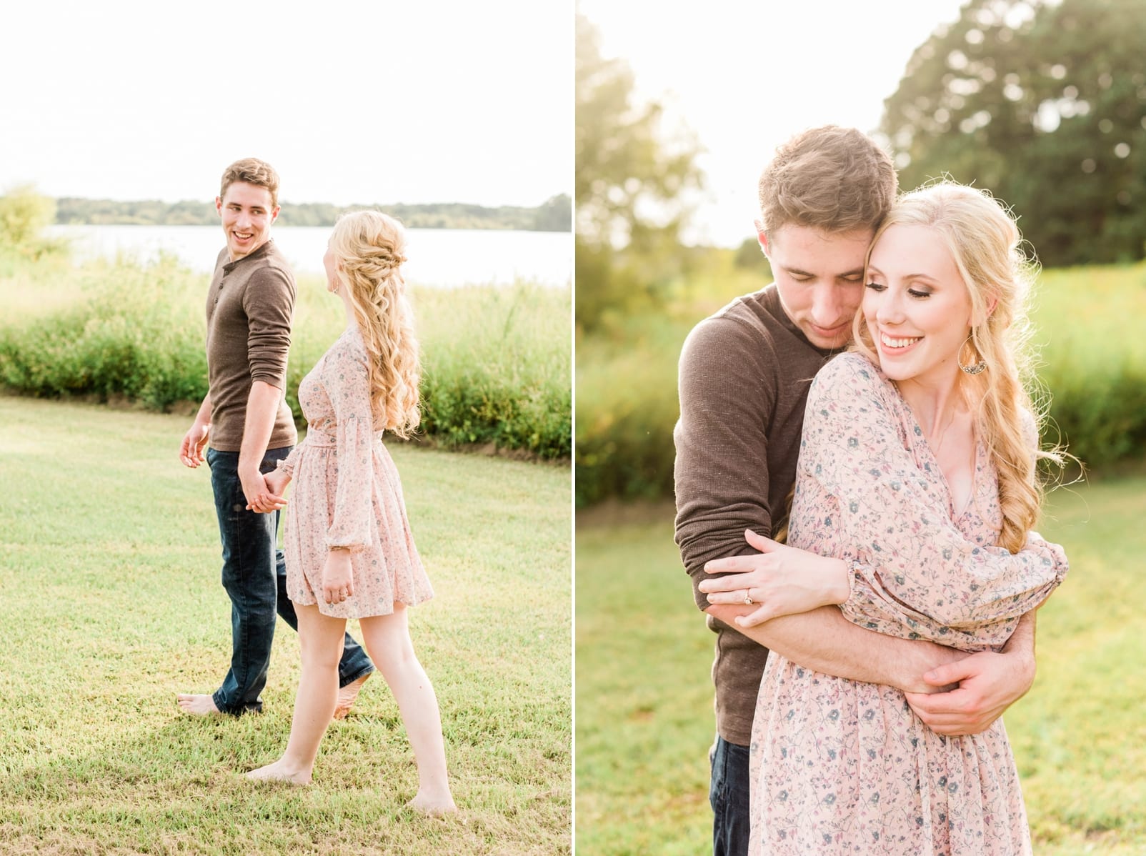 Lake Crabtree engagement pictures couple snuggling and laughing photo