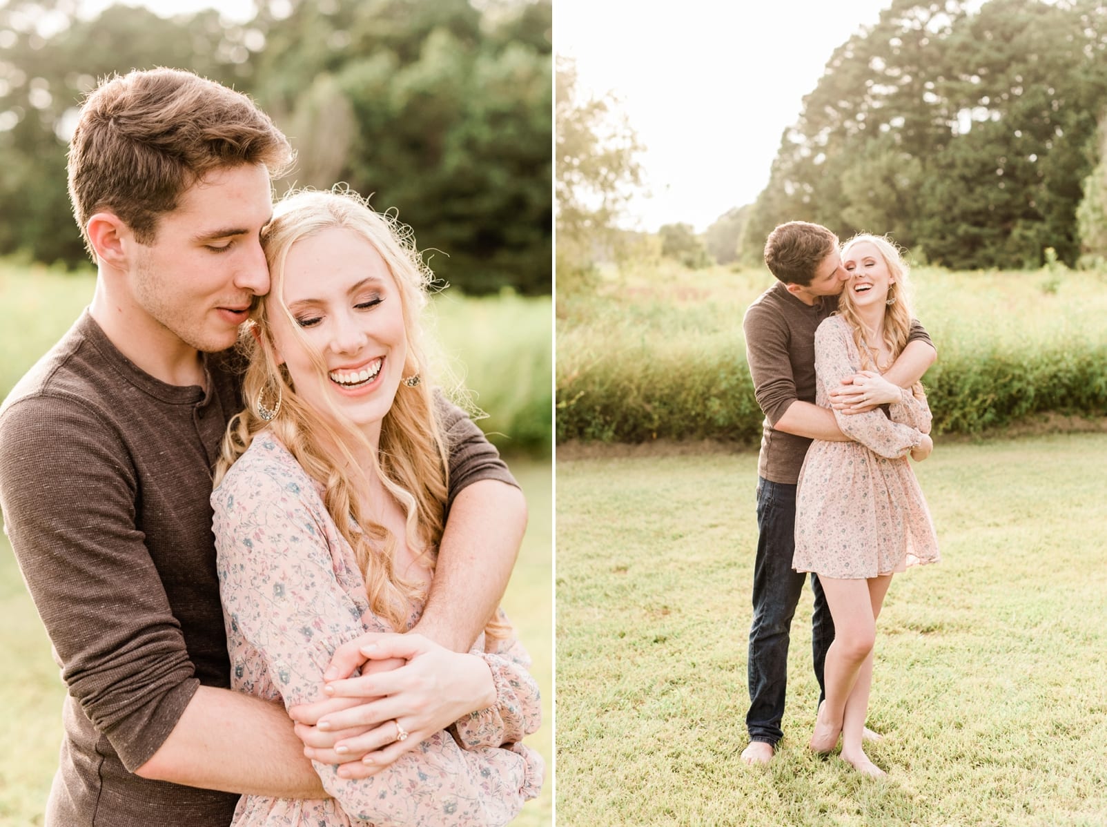 NC couple laughing and playing during their engagement pictures photo