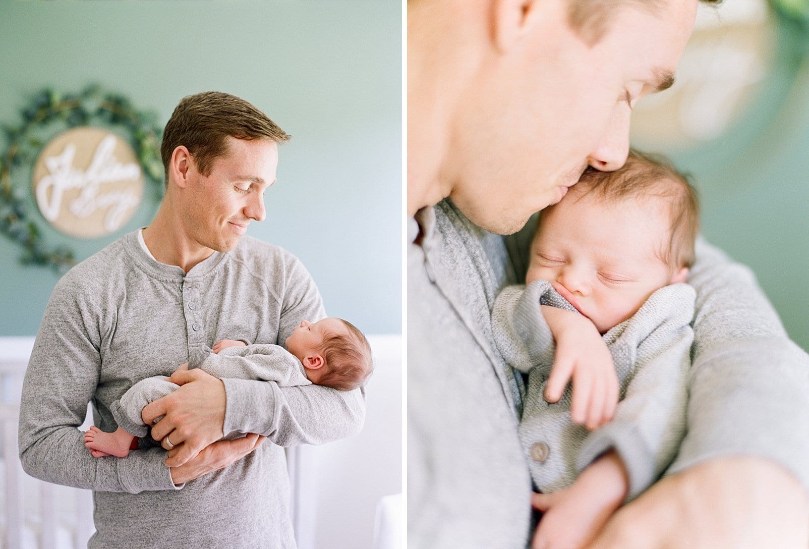 Raleigh father kissing his newborn son on his head photo