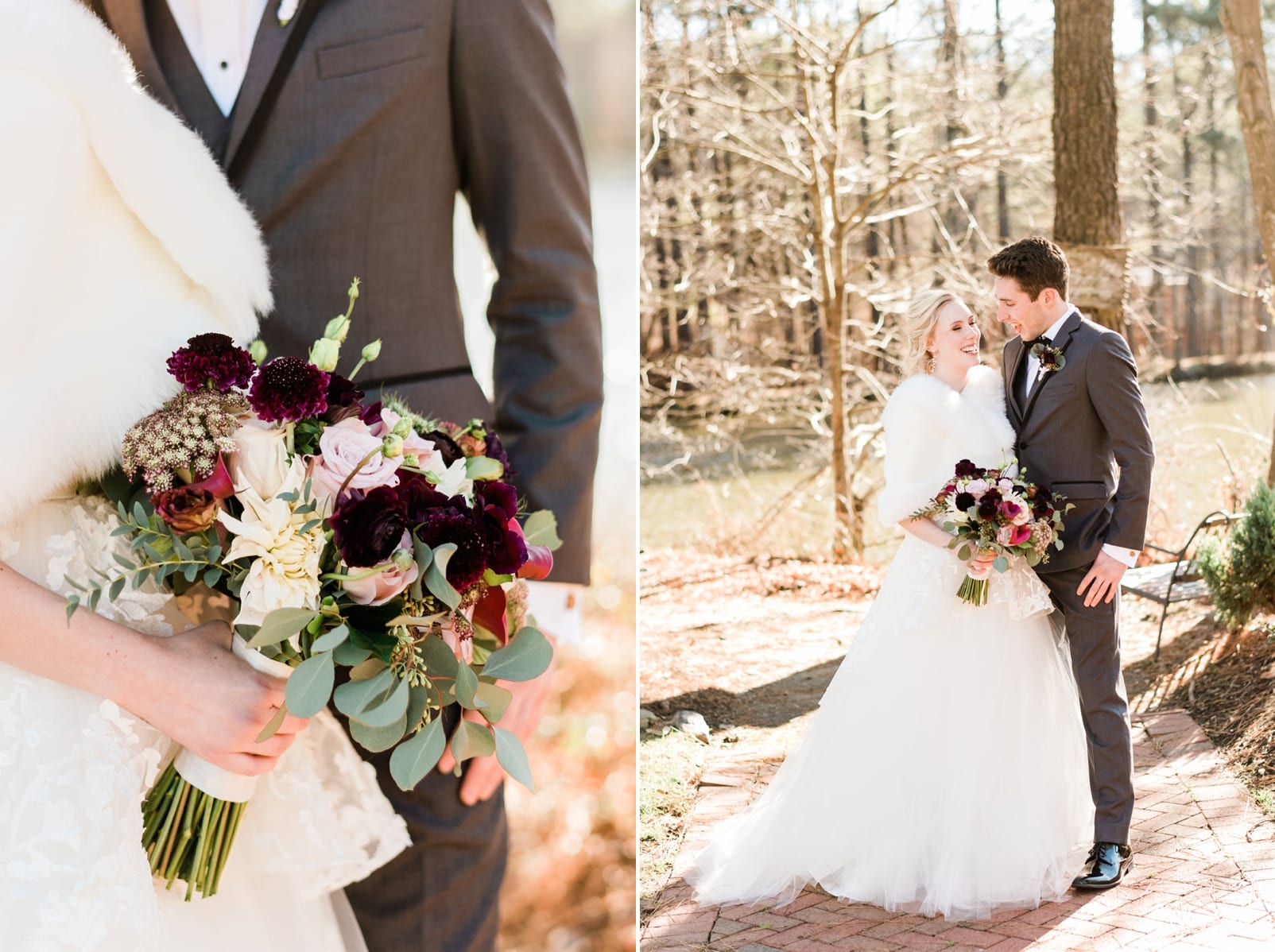 Expressions of Love Florist bride bouquet with maroon and cream flowers photo