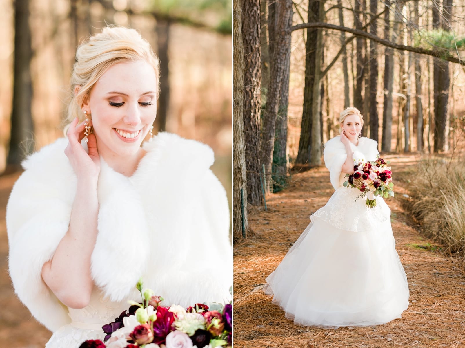 White Dresses Birmingham bridal gown by Azul by Liancarlo with a faux white fur around her shoulders photo