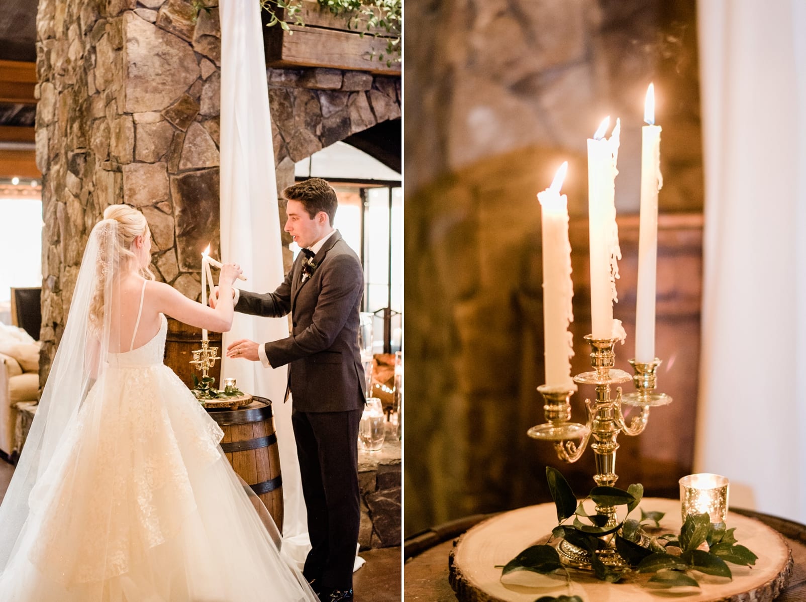 Angus Barn wedding ceremony bride and groom lighting a unity candle after their parents photo