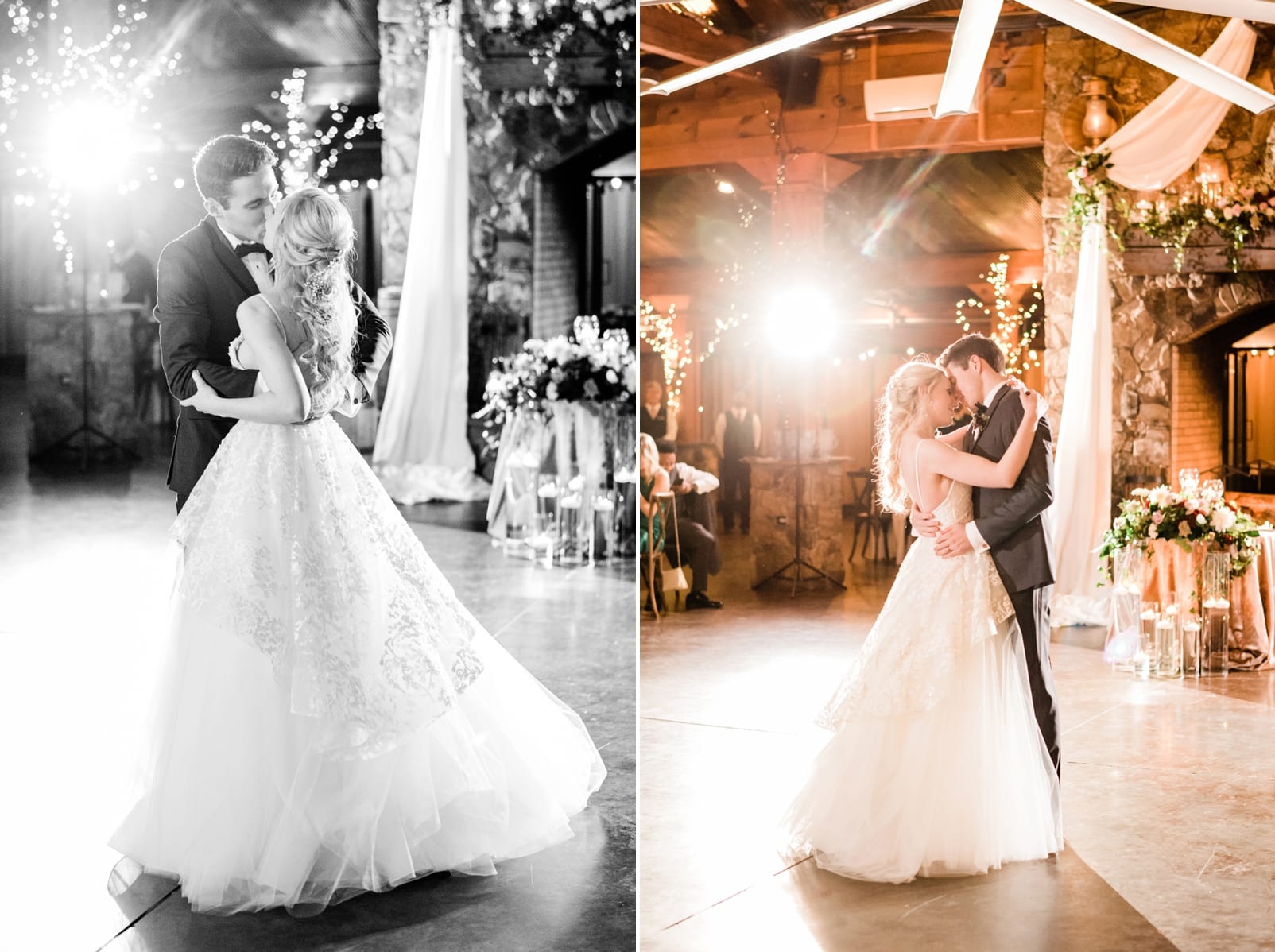 Angus Barn first dance with bride and groom kissing photo
