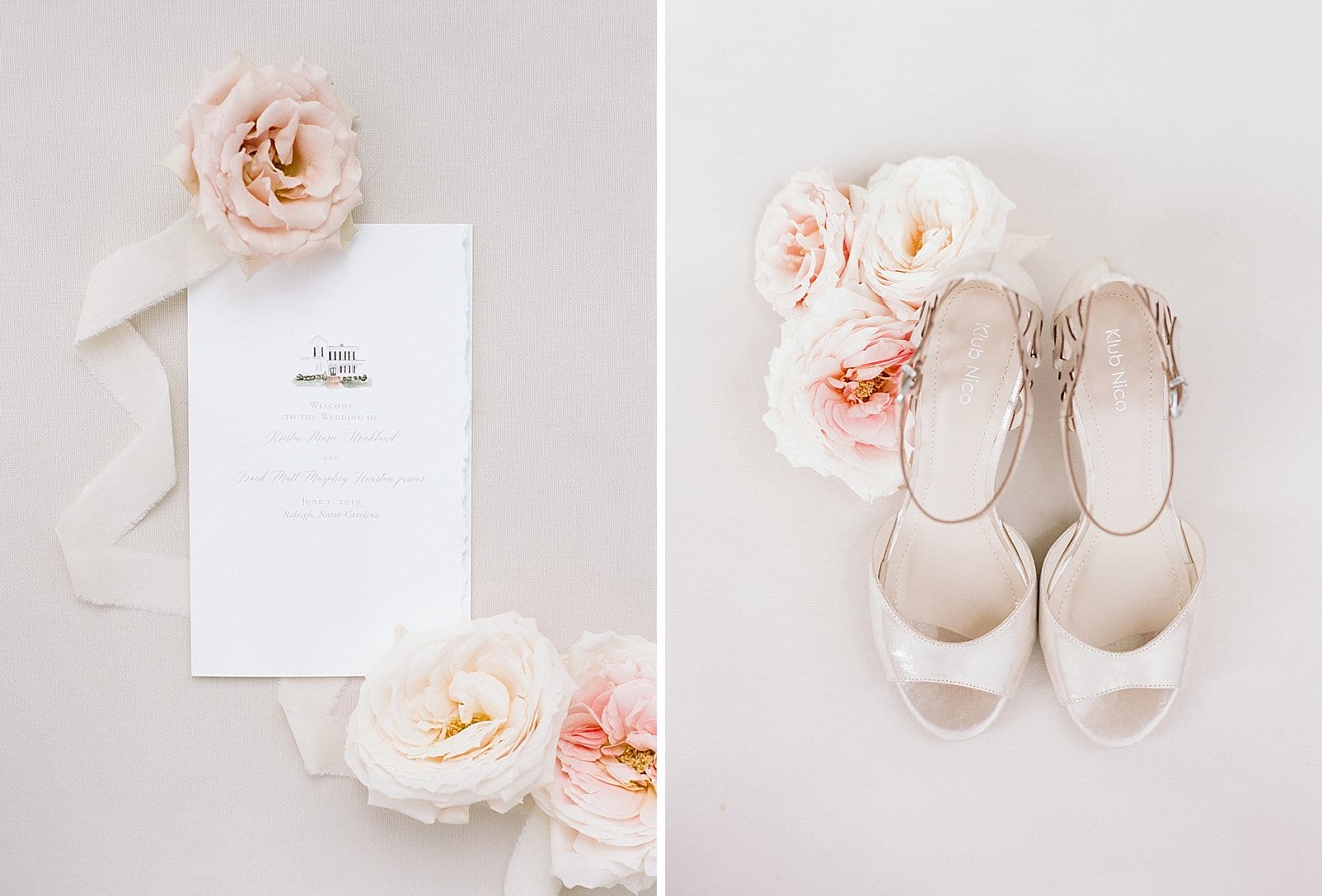 Klub Nico bridal shoes styled with light pink flowers photo