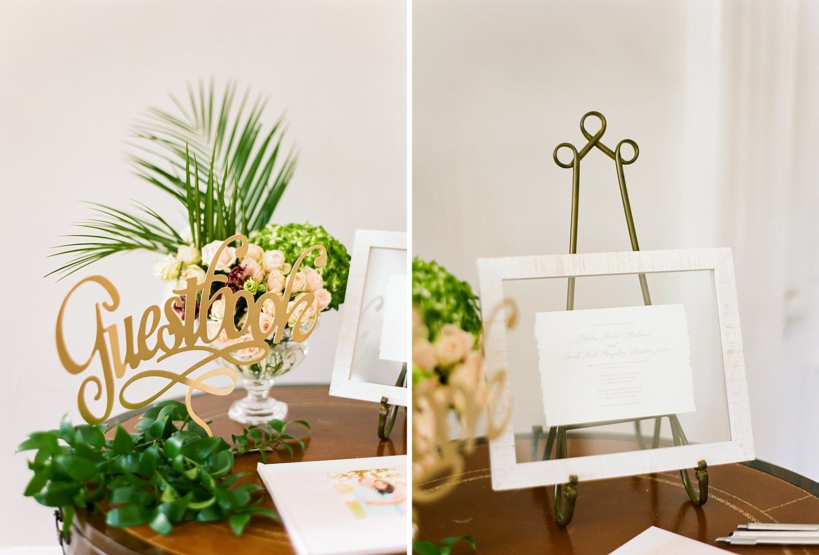 Raleigh guestbook with floral arrangement on the table photo