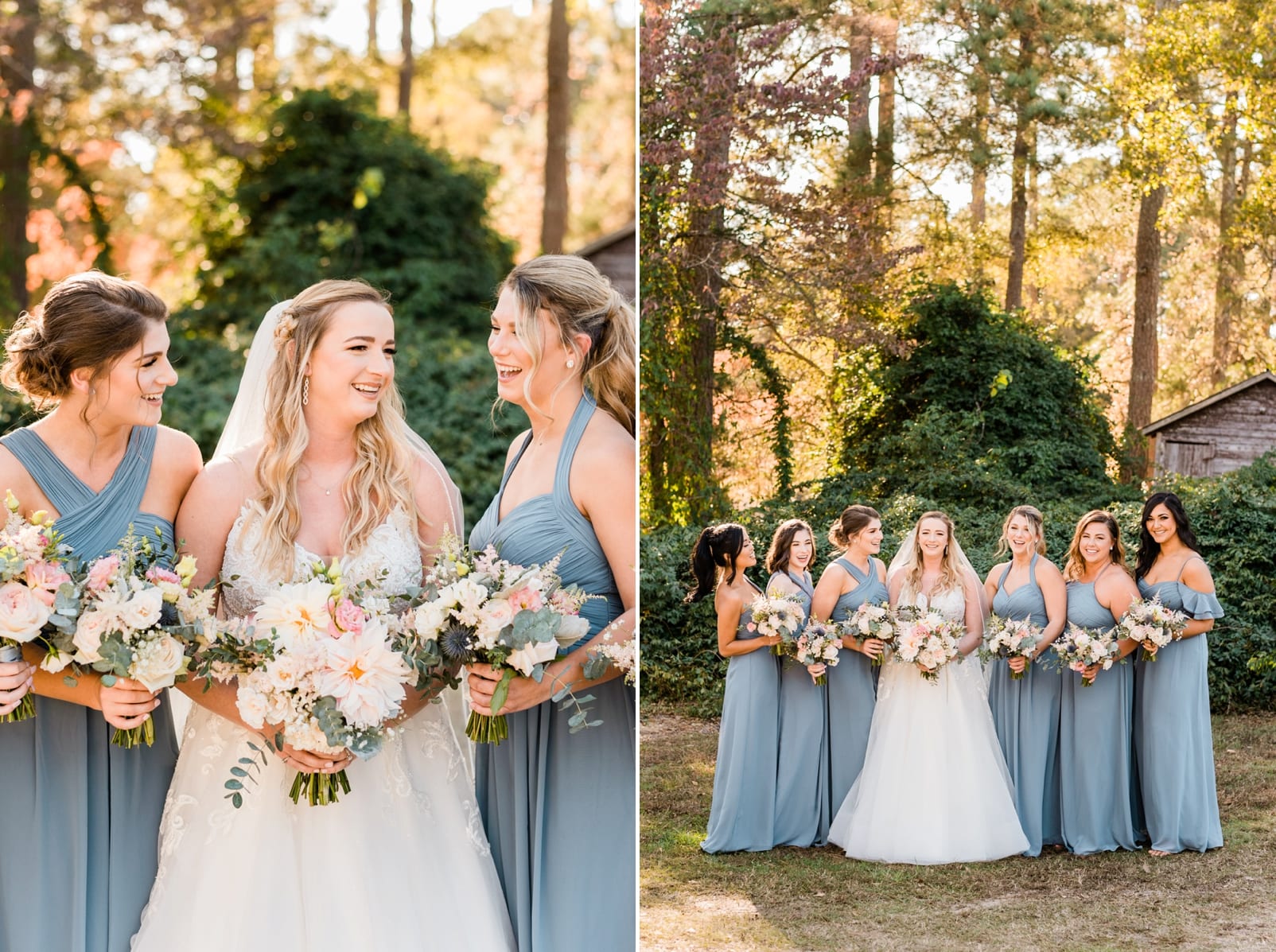 Oaks at Salem bride with her bridesmaids in long blue dresses photo