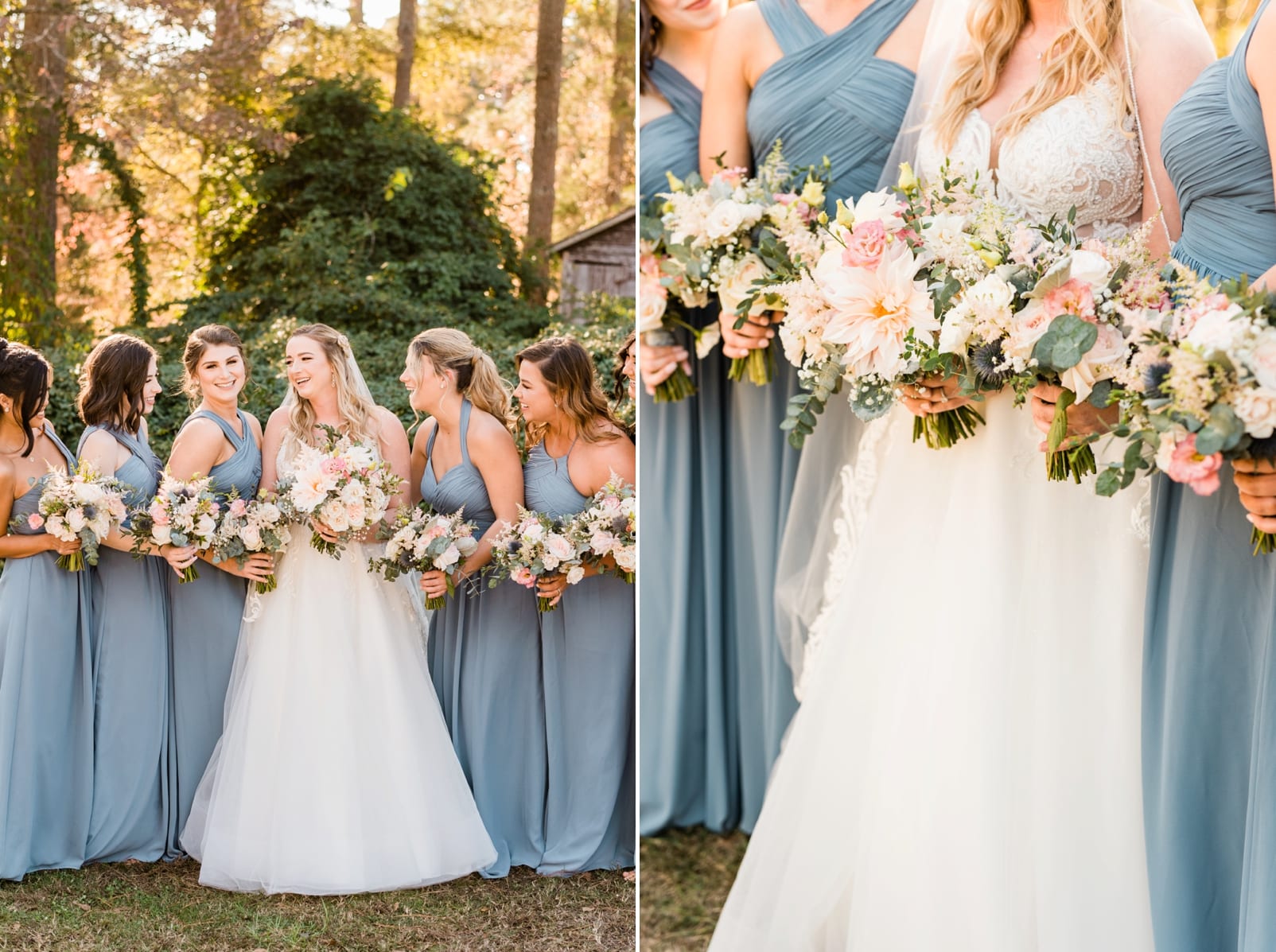 Oaks at Salem bridesmaids with their bouquets standing with the bride photo