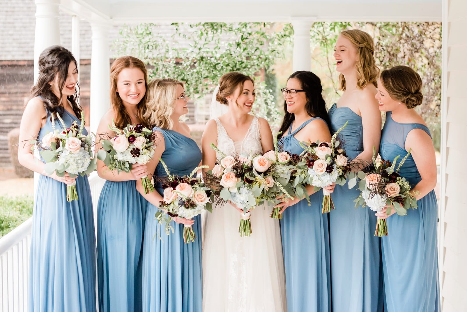 David's Bridal long light blue bridesmaids dresses photo