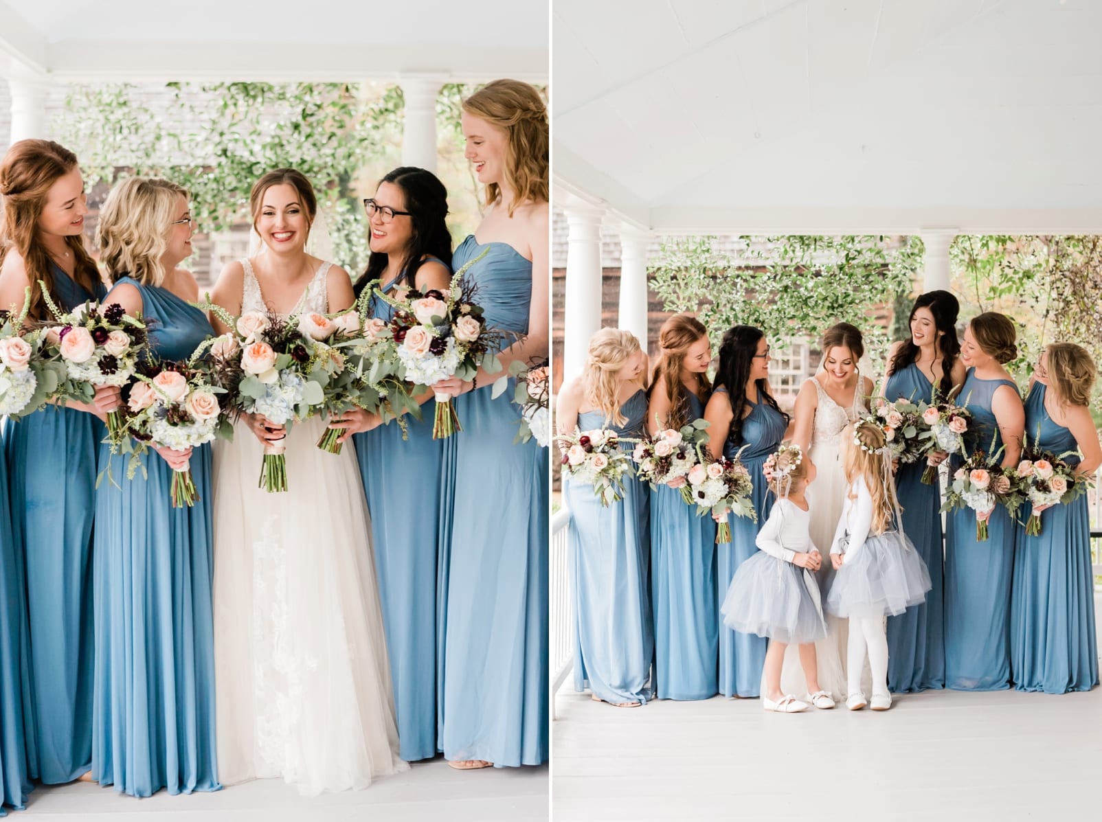Sutherland Estate bridesmaids and bride standing and laughing together on the front porch photo