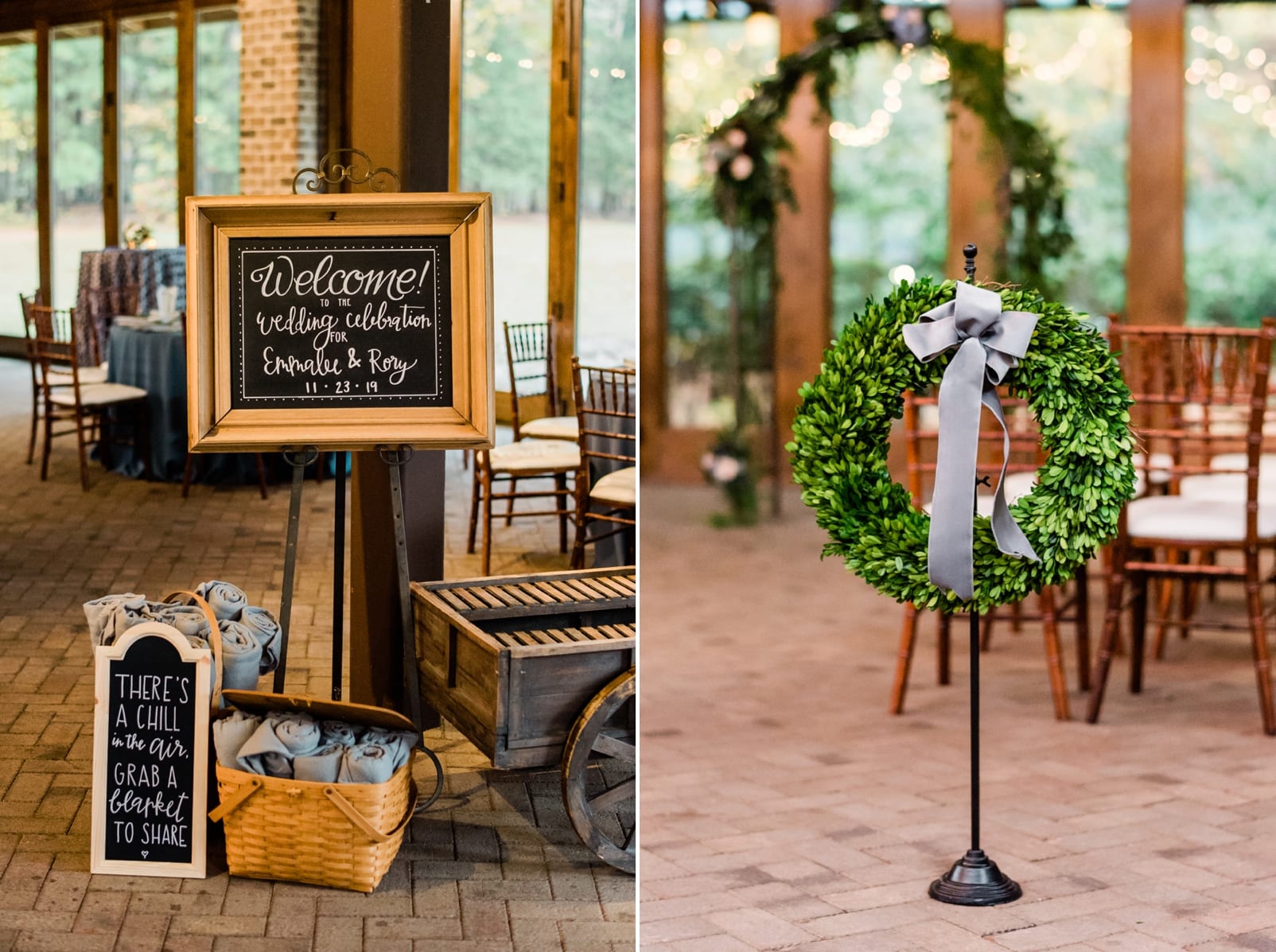 Sutherland Estate indoor reception with a welcome sign and wreath photo