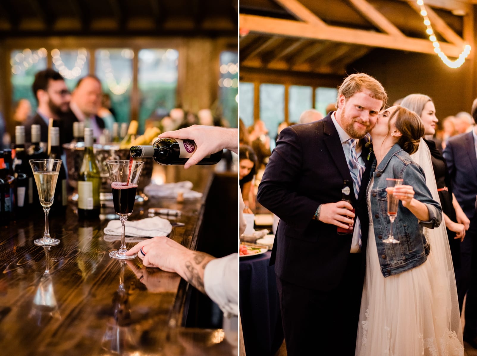 Sutherland estate indoor wedding reception bride kissing her groom on the check after toasting photo