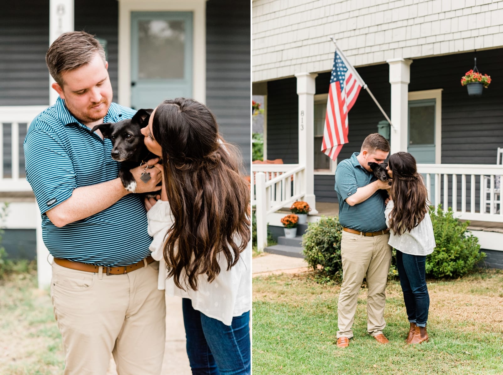 Raleigh couple playing with their dog during their anniversary session photo