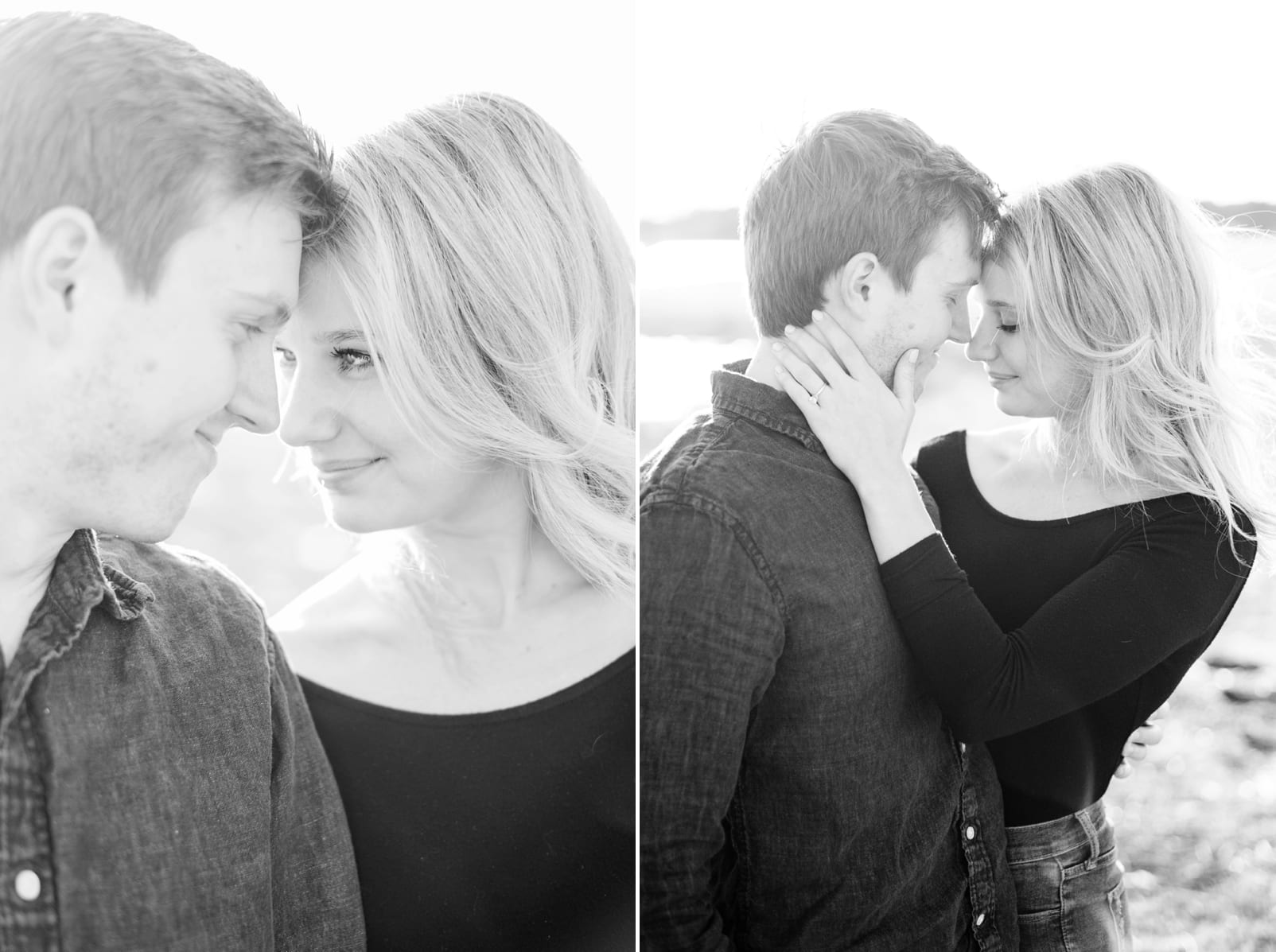 Raleigh black and white engagement session couple up close photo