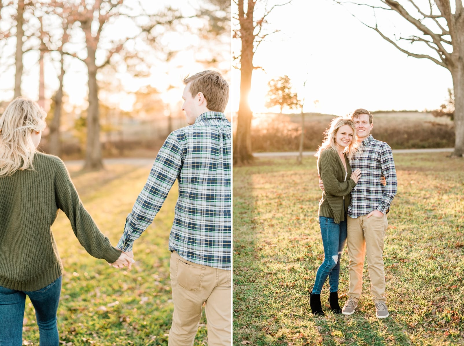 Winter photo session with the couple snuggled in together in the grass in front of a lake photo
