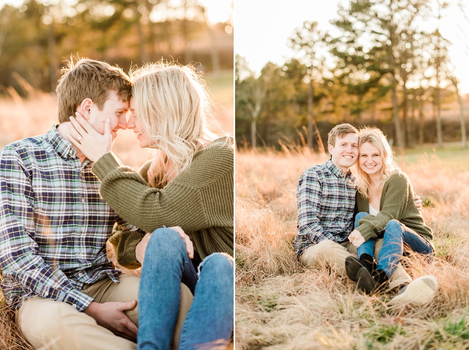 Raleigh engagement session in a wheat field during winter photo