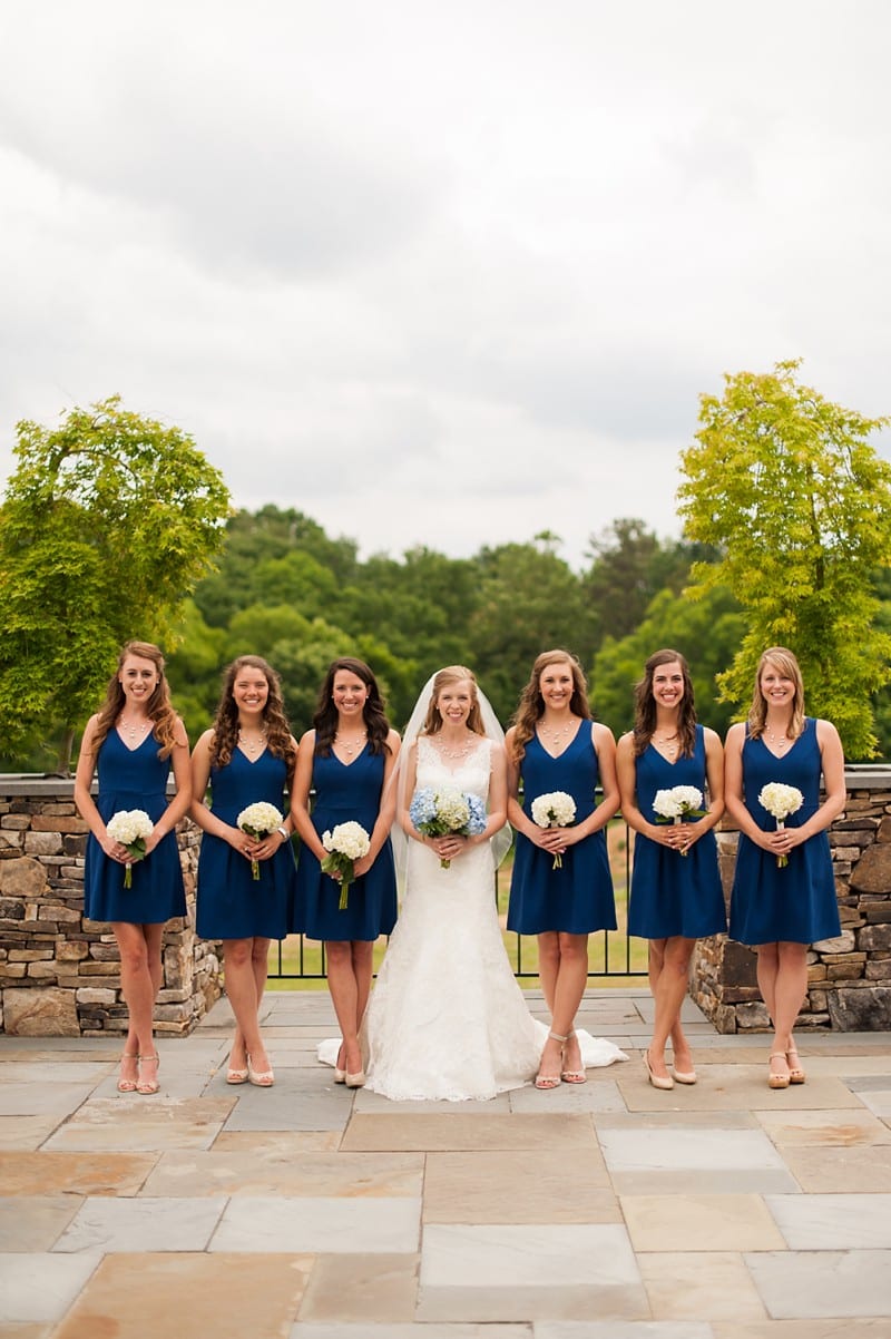 Bridesmaids in Navy Blue with hydrangeas- A.J. Dunlap Photography