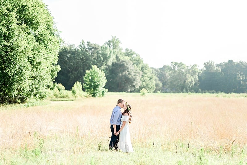 raleigh nc boho engagement in a field photo