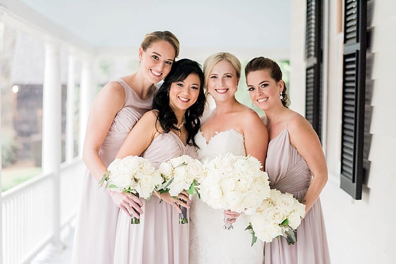 sutherland bridesmaids in long blush gowns photo