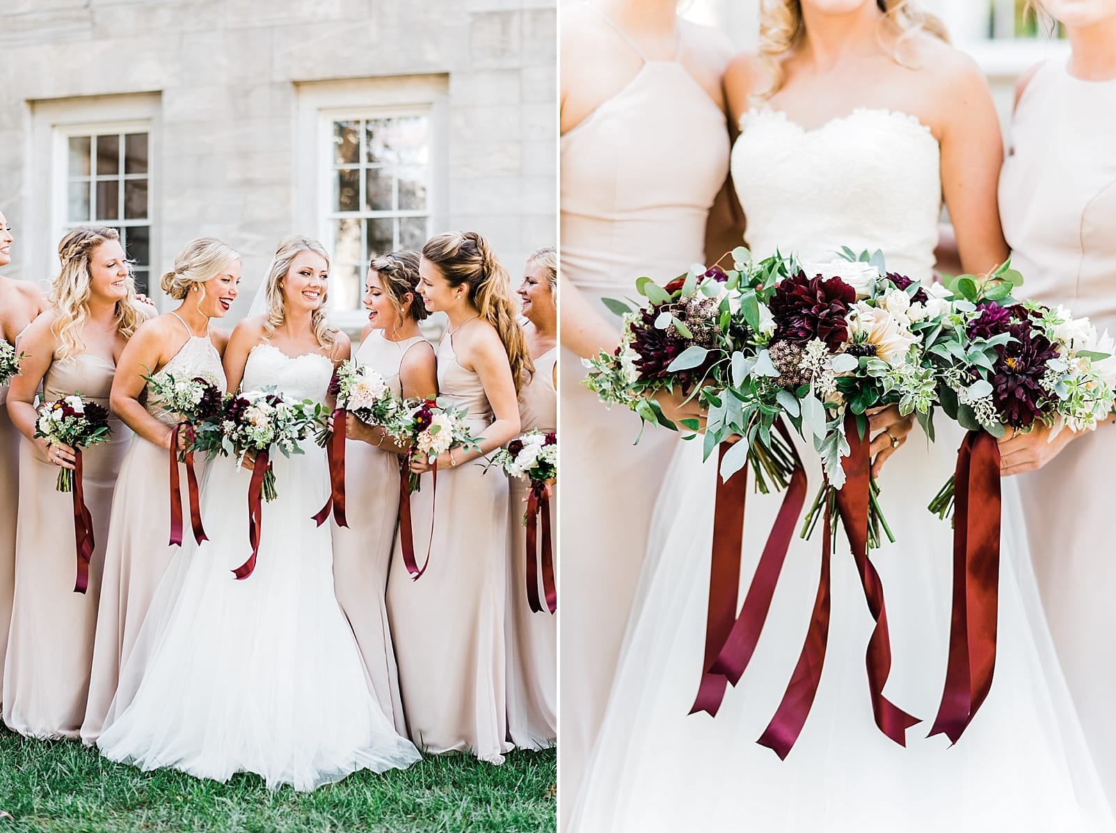 downtown raleigh wedding photographer mauve bridesmaid dress burgundy bouquet inspiration photo